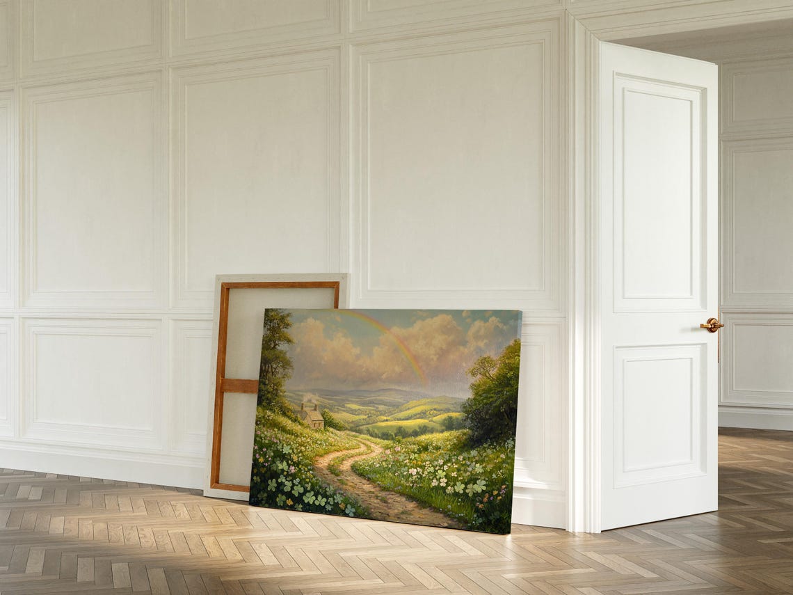 Rainbow Arched Country Cottage Winding Path Wildflower Fields Wall Art - Image 6