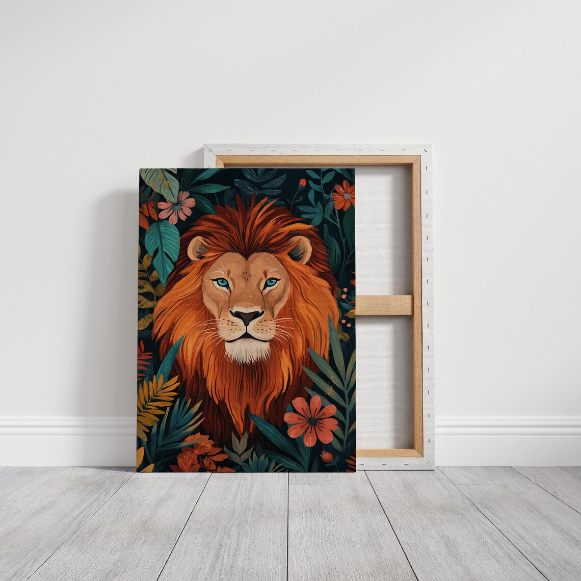 Bold Lion Portrait Jungle Floral Colorful Majestic Animal Poster - Image 3