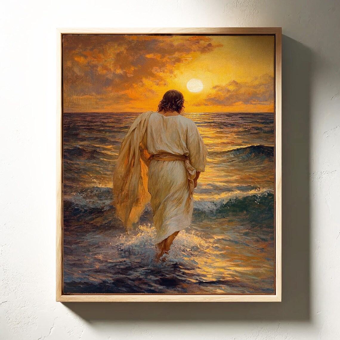 Jesus Walking On Water At Sunset Inspirational Christian Art Poster - Image 3