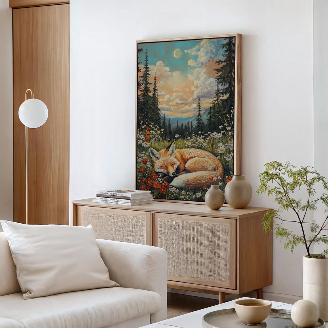 Sleeping Fox In Wildflower Meadow Pine Forest Moonlight Poster - Image 5