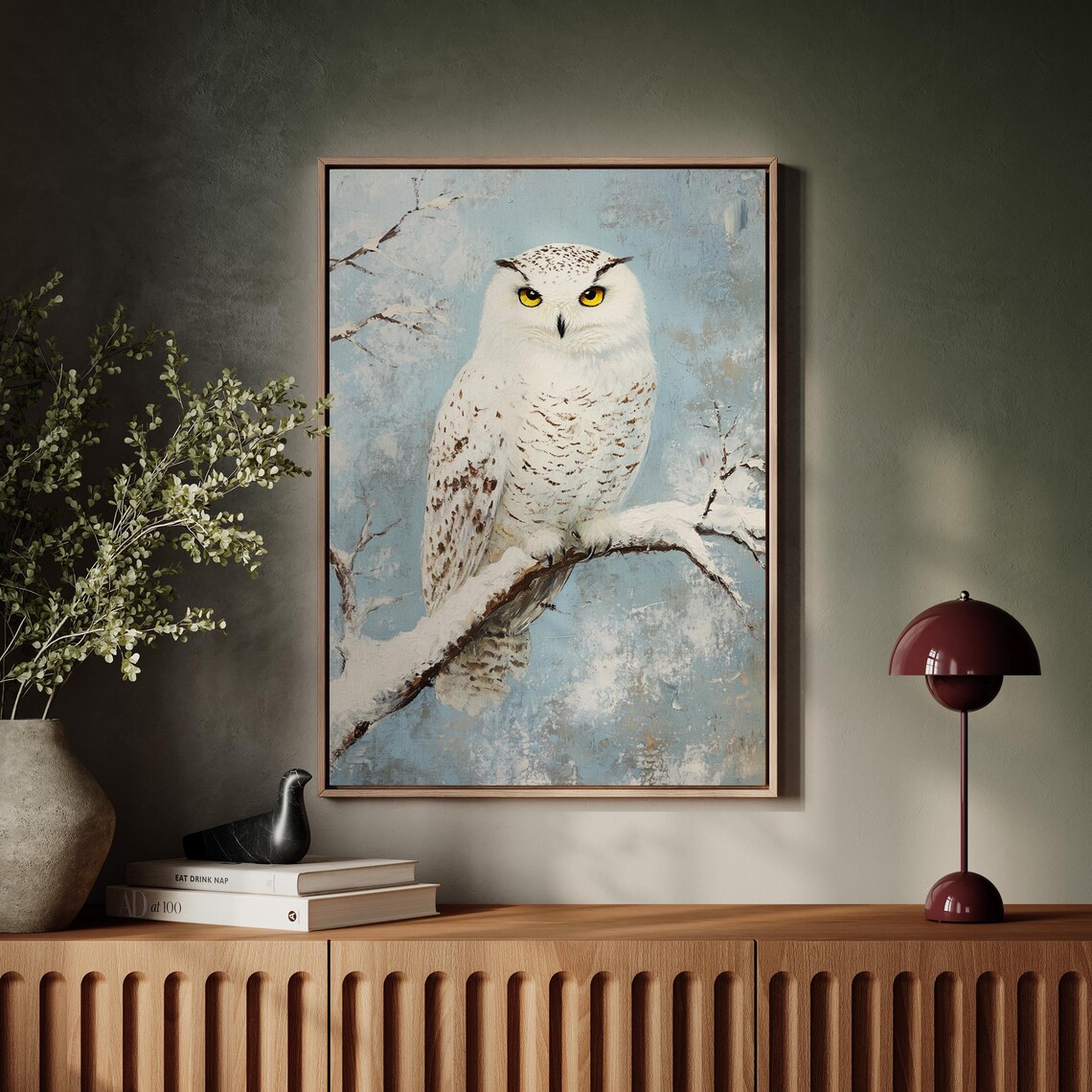 Snowy Owl Winter Scene Rustic Wall Art Print - Image 5
