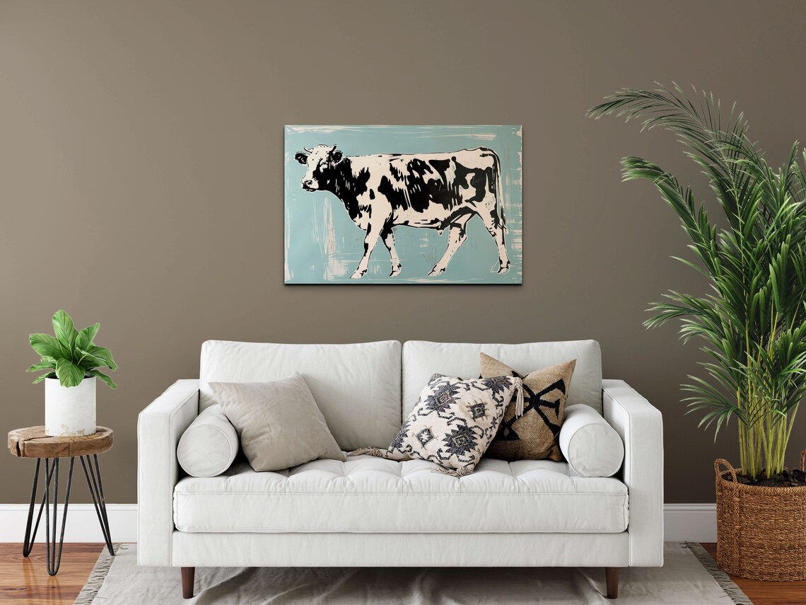 Walking Spotted Cow Rustic Blue Farmhouse Kitchen Art Poster - Image 3