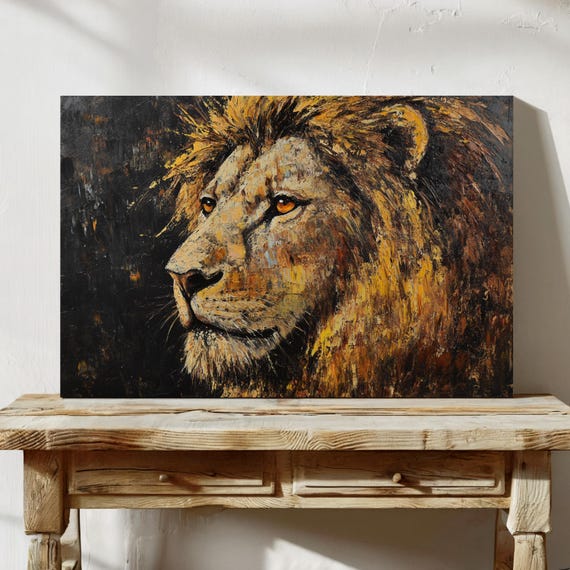 Lion Wall Art Abstract Animal Painting Bold Wildlife Decor Majestic King Of The Jungle Textured Brushstroke Artwork