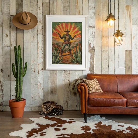 Vintage Gunslinger Cowboy With Pistols Western Art