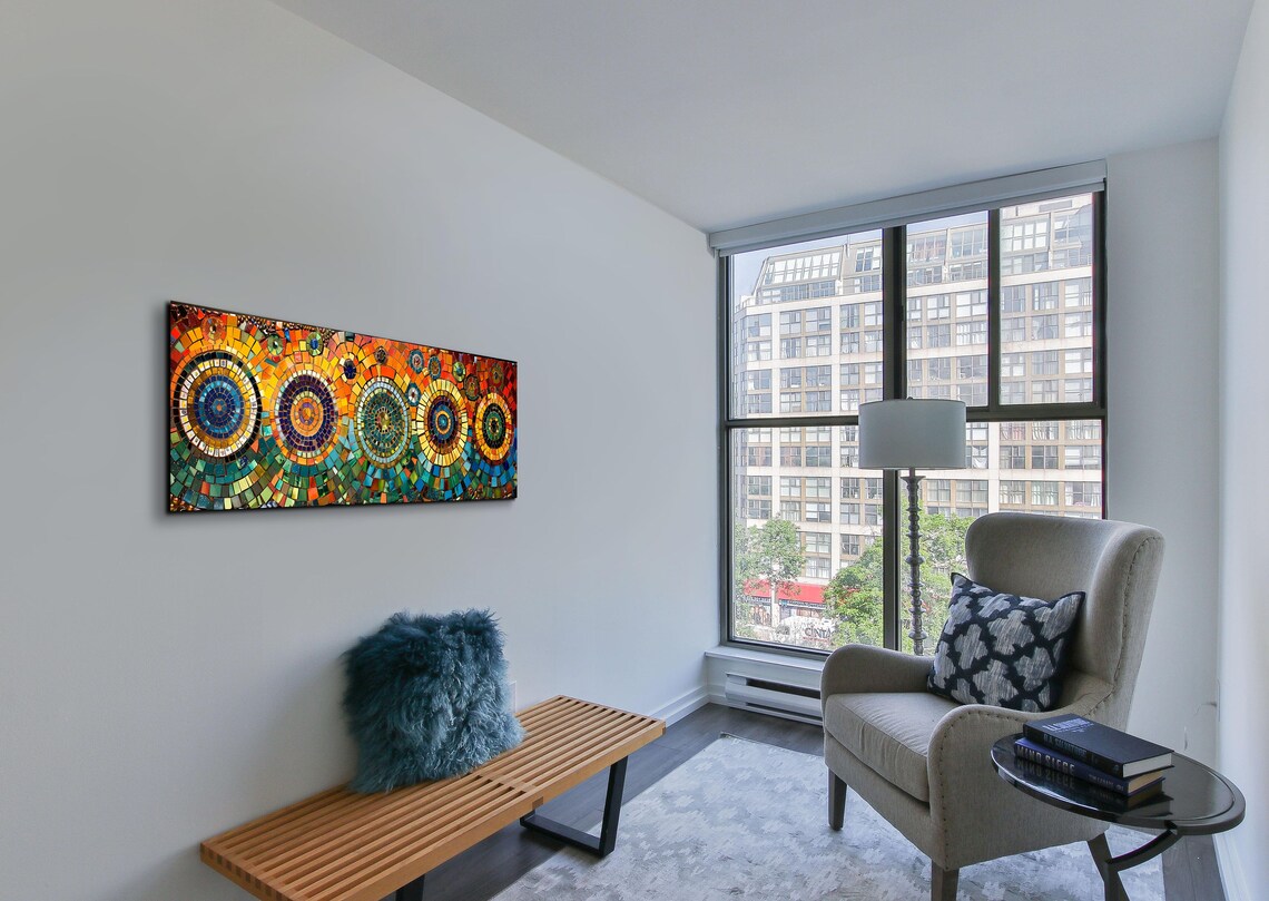 Colorful Mosaic Style Mid-Century Panoramic Art - Image 4