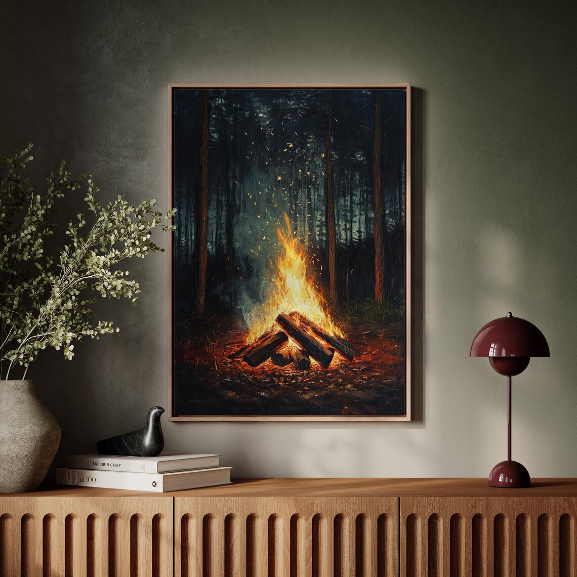 Enchanting Forest Campfire, Cozy Rustic Night Scene - Image 5