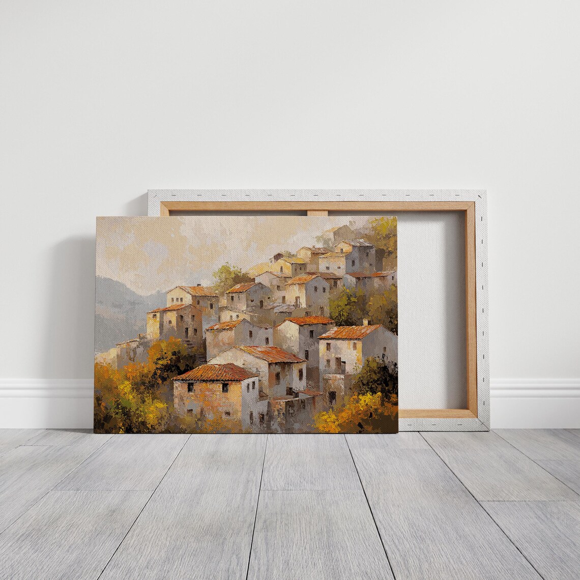 Mediterranean Hill Village Terracotta Roofs Warm Tuscan Wall Art - Image 2
