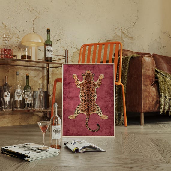 Leopard Rug Style Illustration On Red