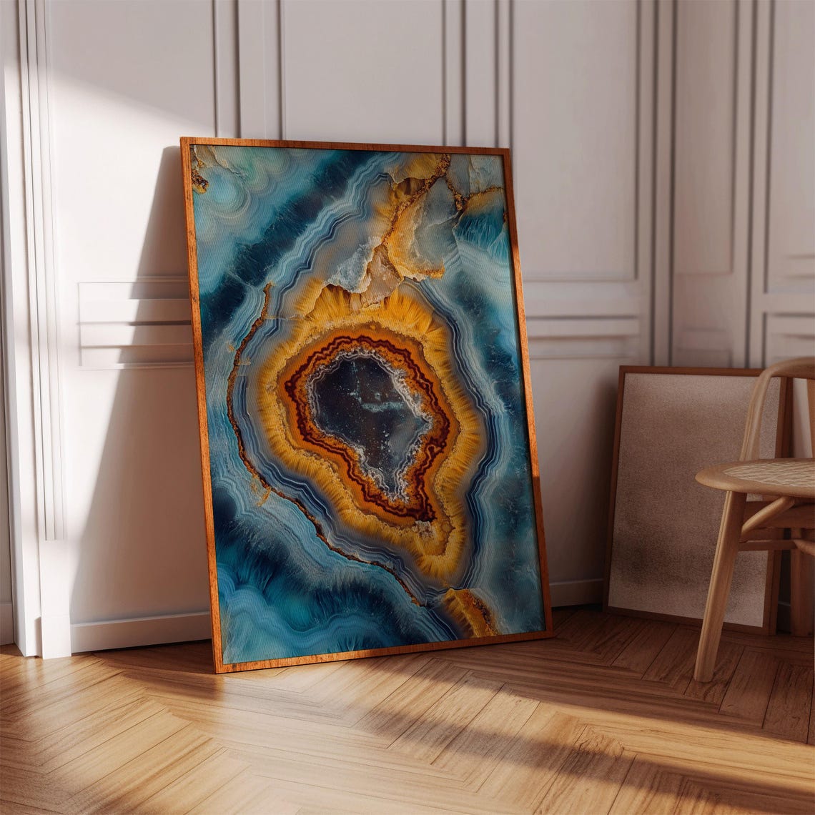 Blue Orange Geode Crystal Slice Abstract Agate Stone Macro Poster