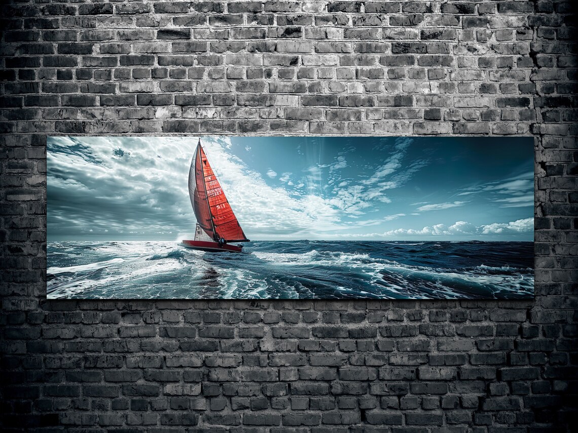 Sailing Colorful Sailboat Painting, Coastal Nautical - Image 2