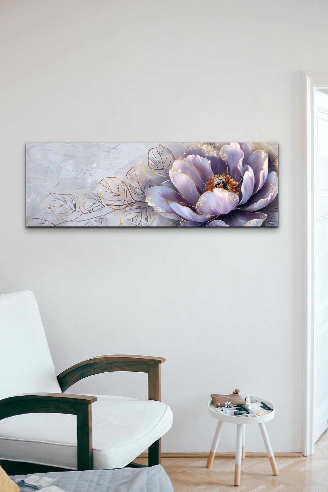 Lavender Peony Flower, Gold Leaf Style Art Print - Image 6