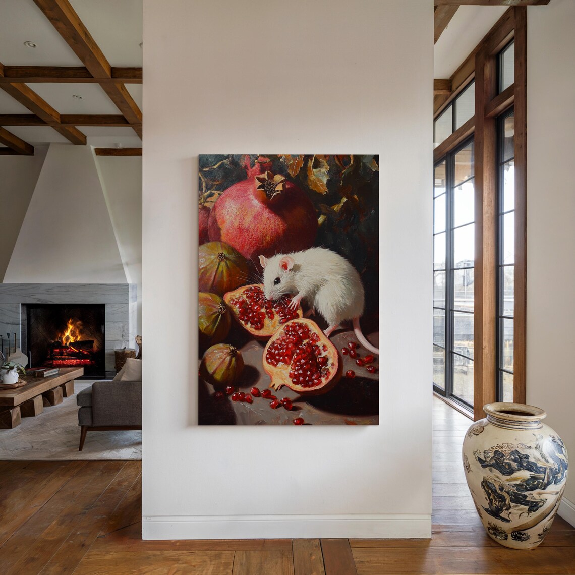 White Mouse Eating Pomegranate Vintage Art Print - Image 4