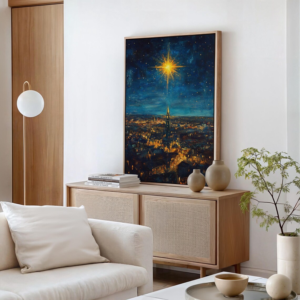 Bethlehem Star Over Cityscape, Christmas Nativity Art Print - Image 5