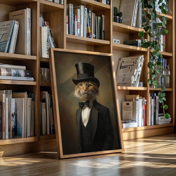 Ginger Cat Gentleman In Tuxedo And Top Hat Victorian Oil Portrait Poster