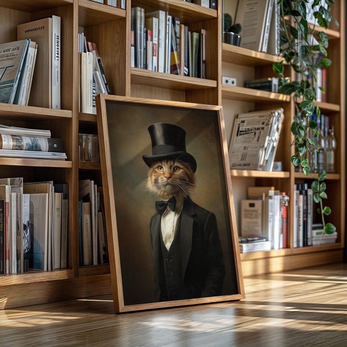 Ginger Cat Gentleman In Tuxedo And Top Hat Victorian Oil Portrait Poster