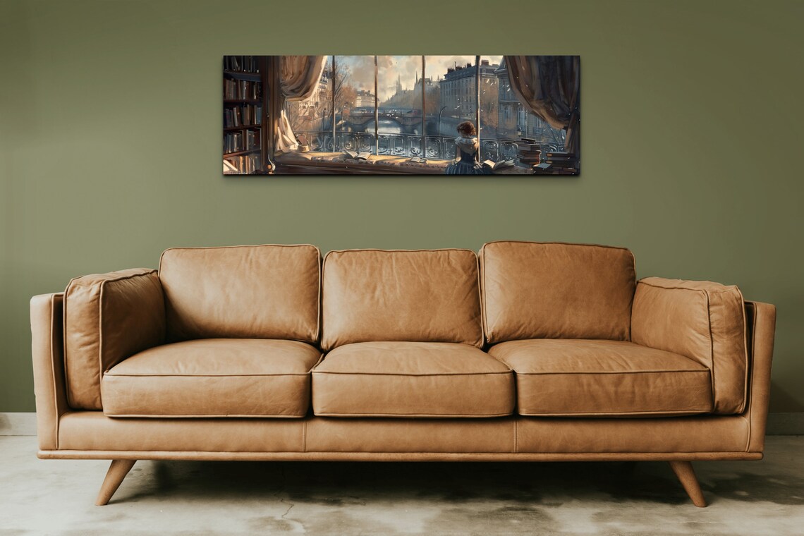 Paris Lady Reading By Window, Panoramic Art Print - Image 6