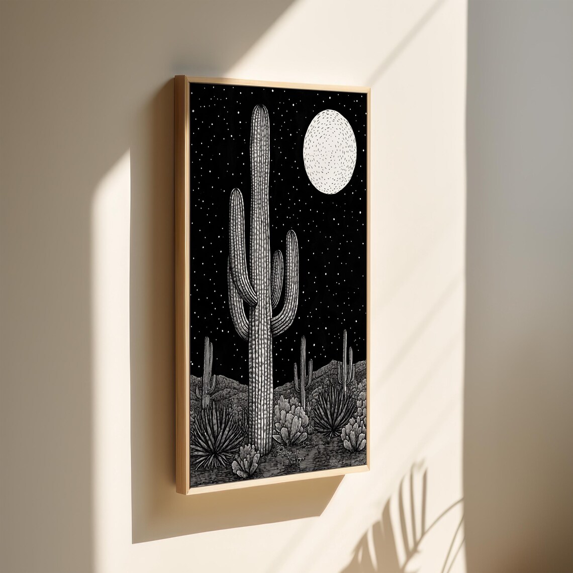 Saguaro Cactus Moonlit Desert Night Sky Southwestern Art Poster - Image 2