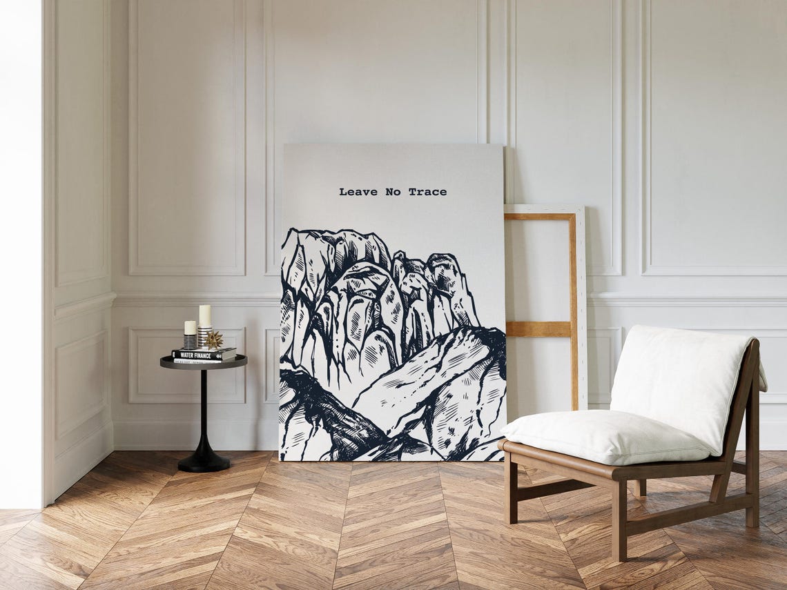 Leave No Trace Hand Drawn Mountain Rocks With Inspirational Quote Minimalist Art