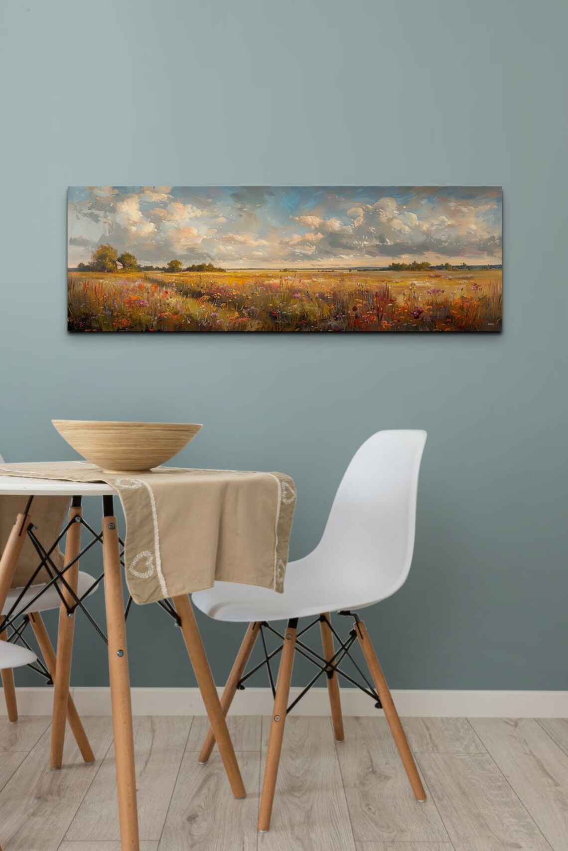 Golden Autumn Wildflower Meadow Under Blue Sky Vintage Art Poster - Image 7