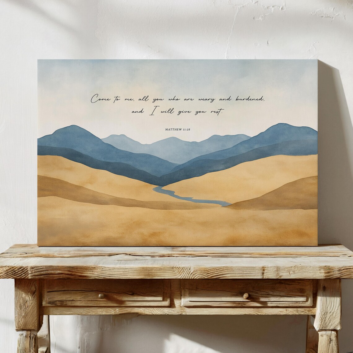 Matthew 11:28 Bible Verse, Watercolor Mountains Stream - Image 5