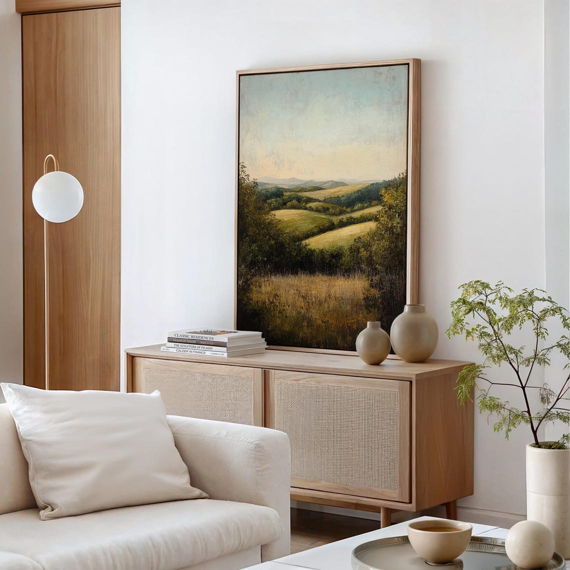 Sunlit Rolling Countryside Hills Dusk Landscape Painting Poster - Image 2