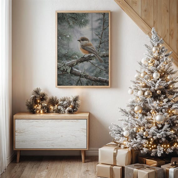 Songbird On Snowy Pine Branch
