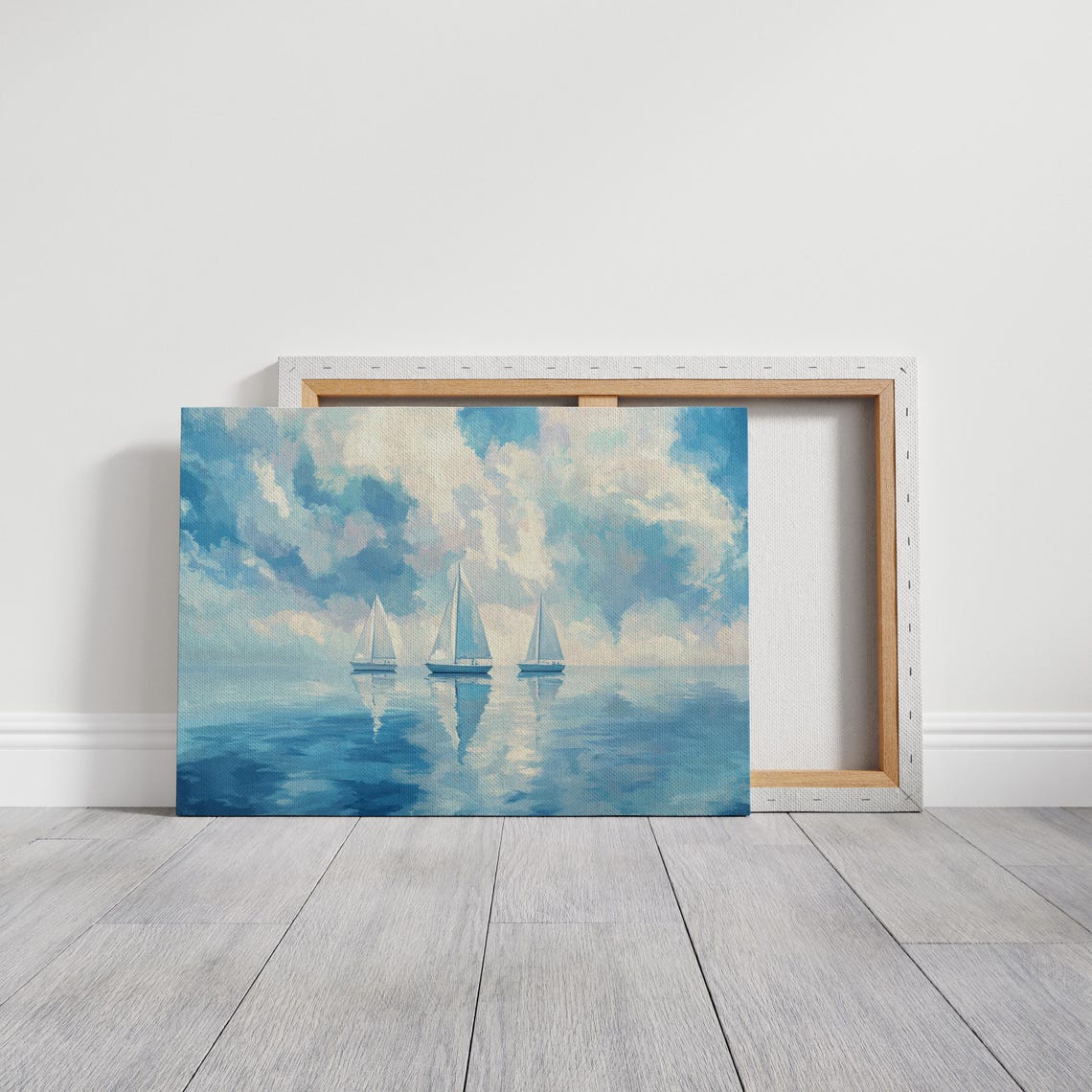 Three Sailboats On Glassy Water Under Cloudy Blue Sky Wall Poster - Image 7