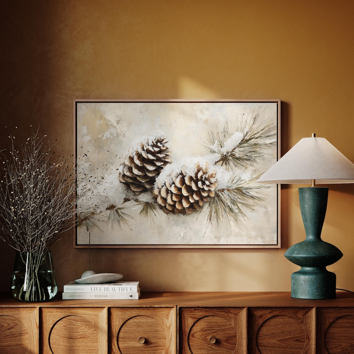 Rustic Pine Cone Winter Snow Dusted Art Print - Image 3