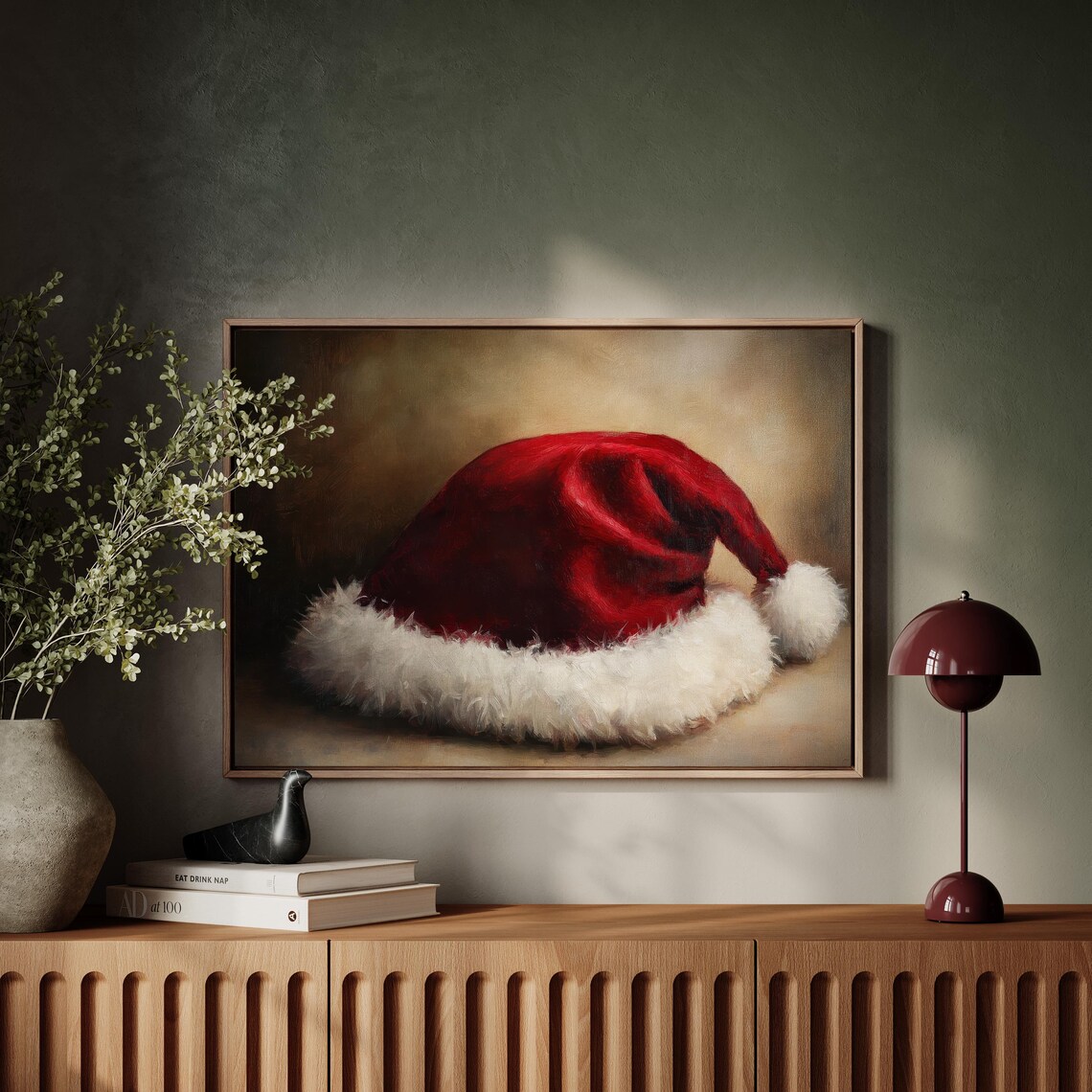 Rustic Santa Hat Christmas Still Life Art Print