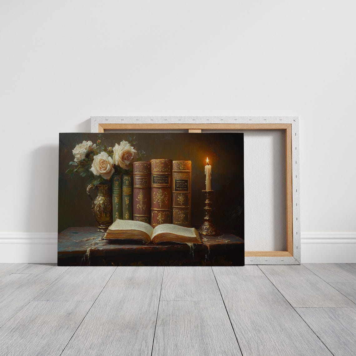 Vintage Books With White Roses and Candle Romantic Still Life Poster - Image 3