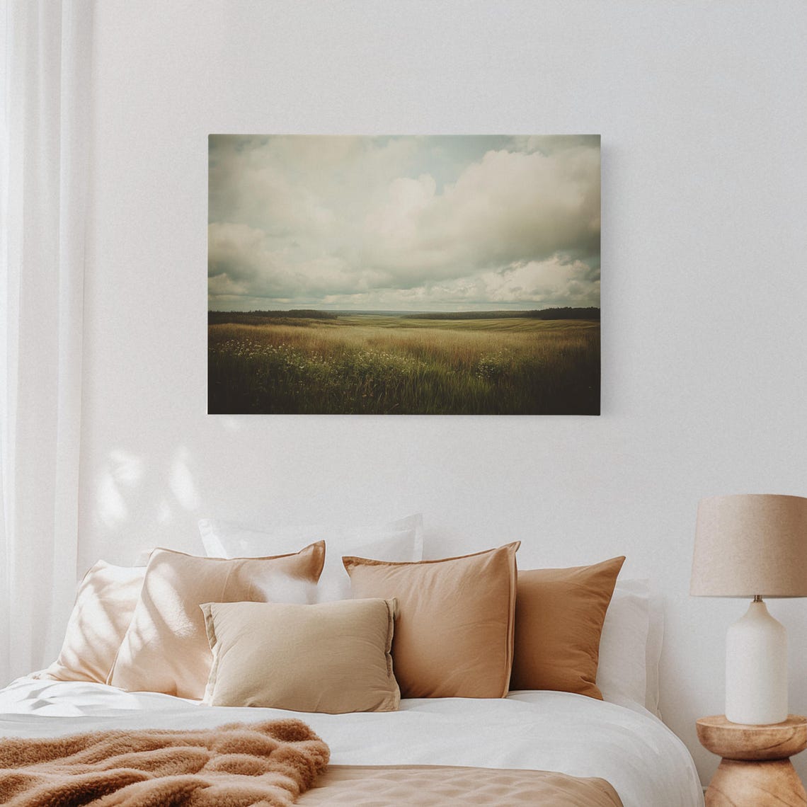 Rustic Countryside Landscape Rolling Fields Wall Art Vintage Farmhouse Decor Cloudy Sky Prairie Print Nature Wall Art - Image 3