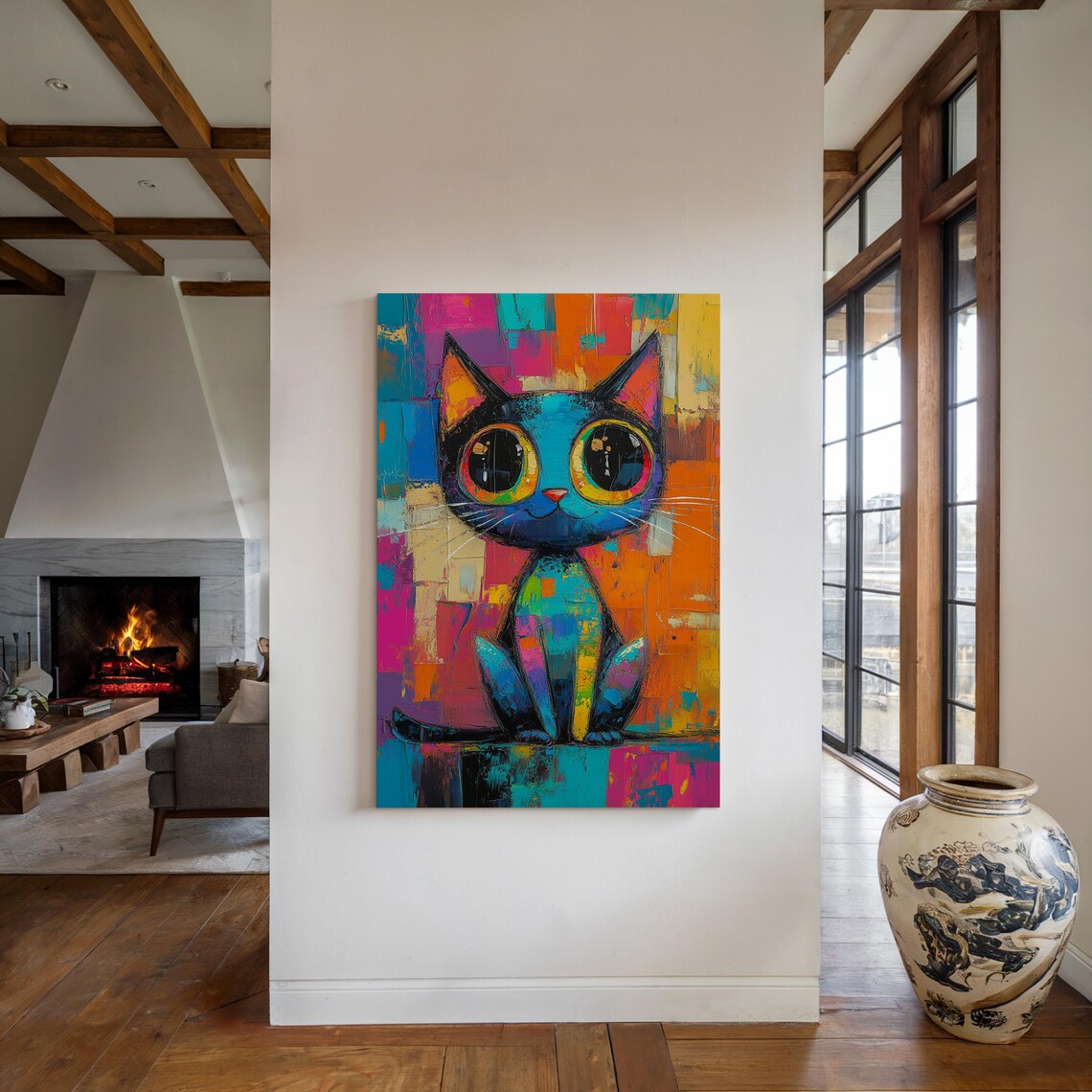 Colorful Abstract Cat Art, Playful Animal Artwork - Image 4
