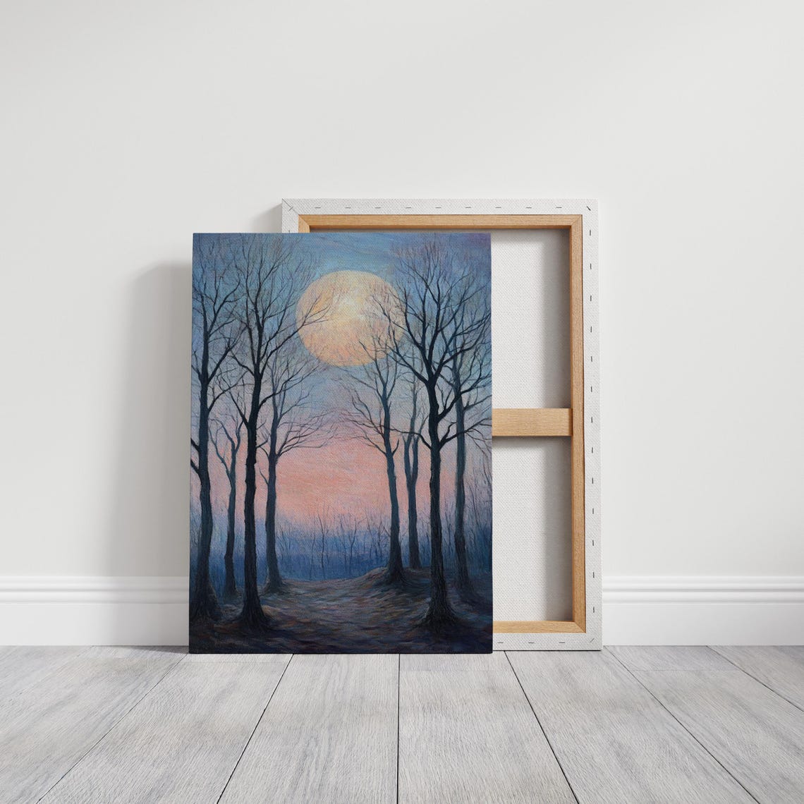Moonlit Forest Trees Misty Twilight Full Moon Landscape Poster - Image 3