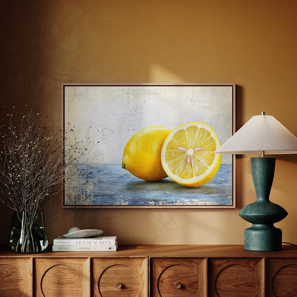Lemon Still Life Whole and Half Cut Rustic Citrus Kitchen Poster - Image 3