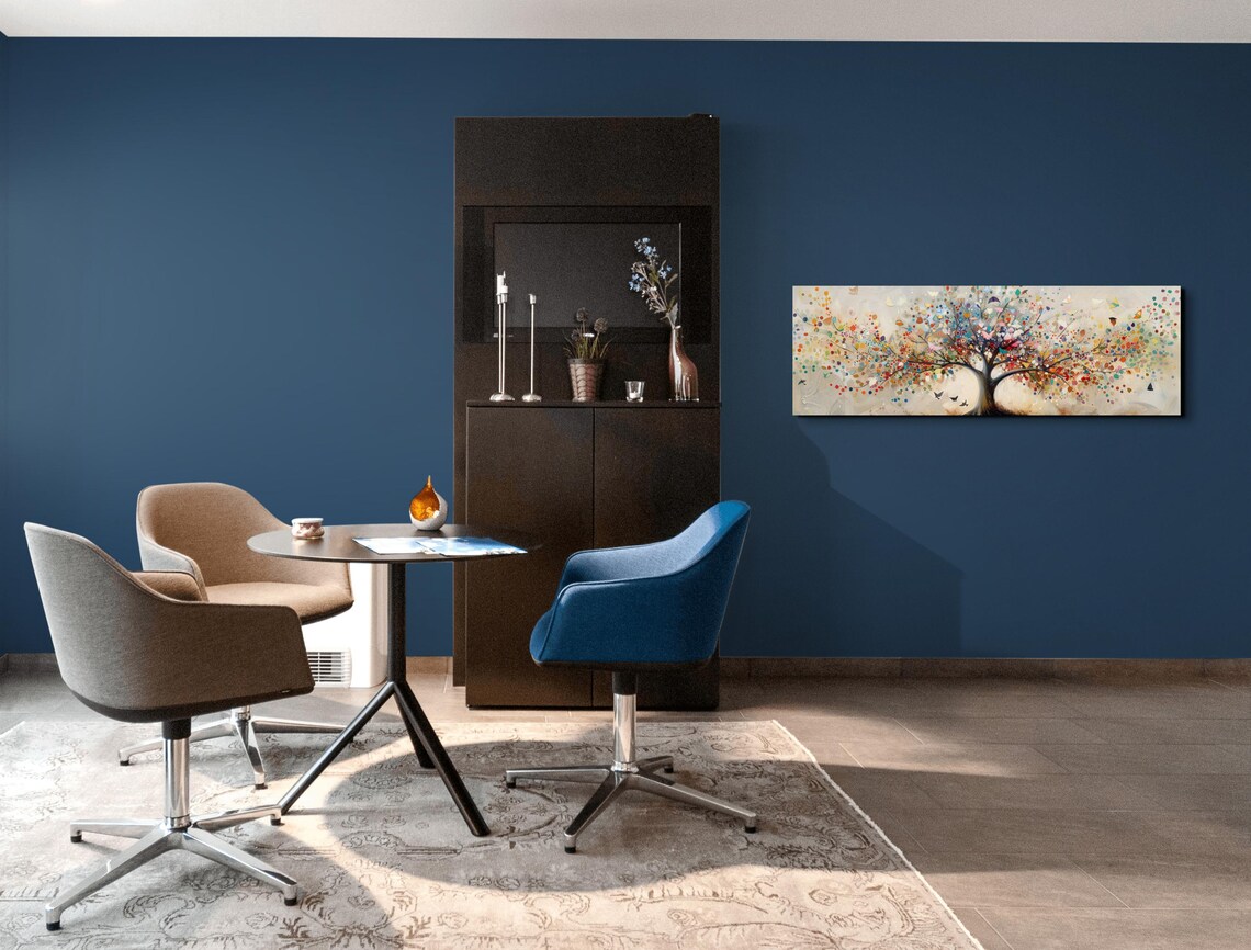 Colorful Tree of Life Confetti Leaves Birds Panoramic Art Poster - Image 5