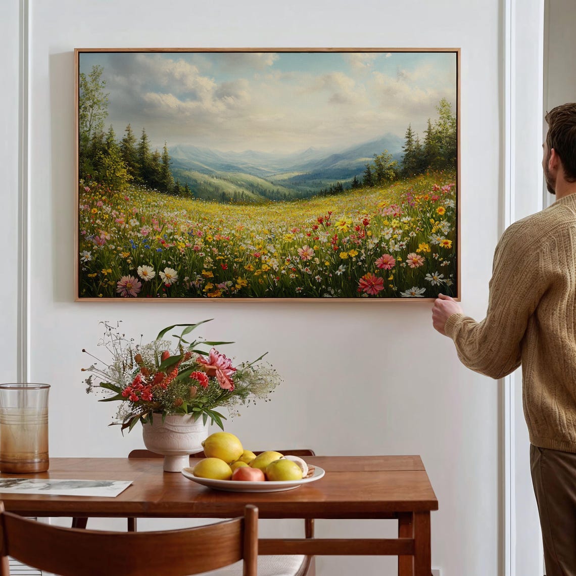 Vibrant Wildflower Meadow Alpine Valley Blue Mountains Poster