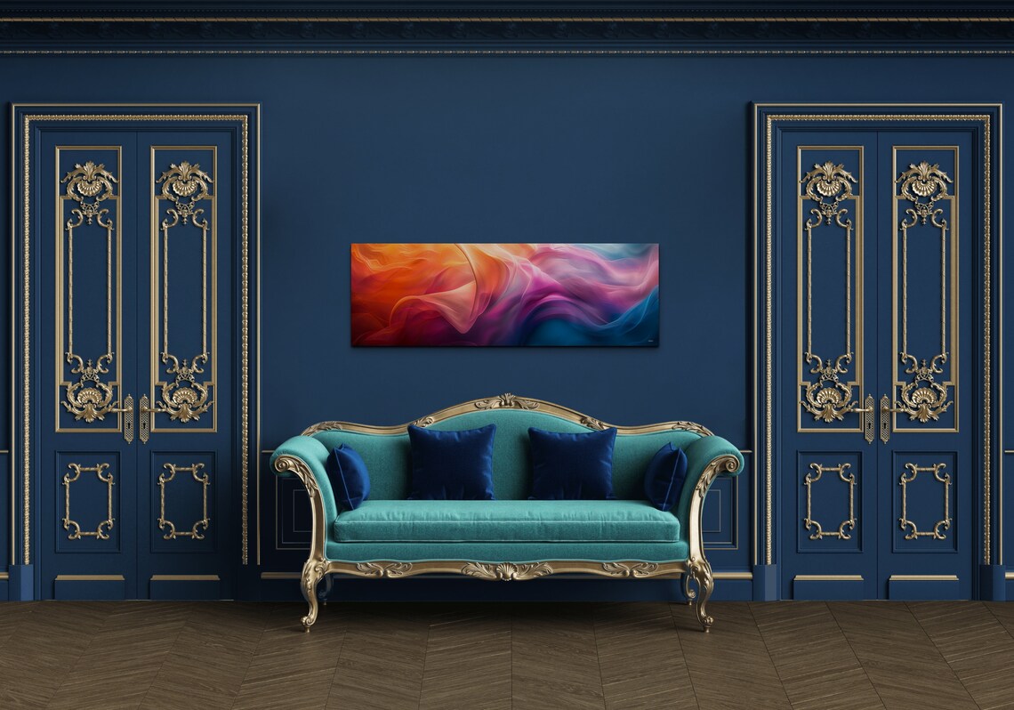Silky Abstract Wave Orange Pink Blue Flowing Smoke Art Poster - Image 5