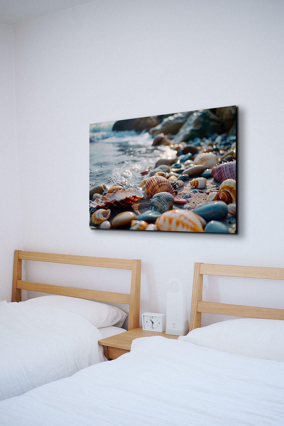 Seashells and Pebbles on Beach Shore with Waves Closeup Wall Art - Image 6
