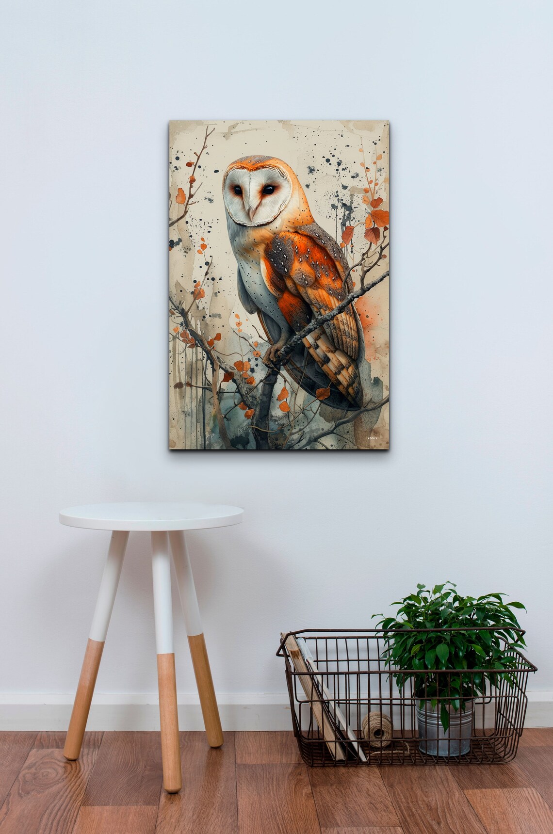 Barn Owl Watchful Gaze Branch Watercolor Woodland Bird Poster - Image 4