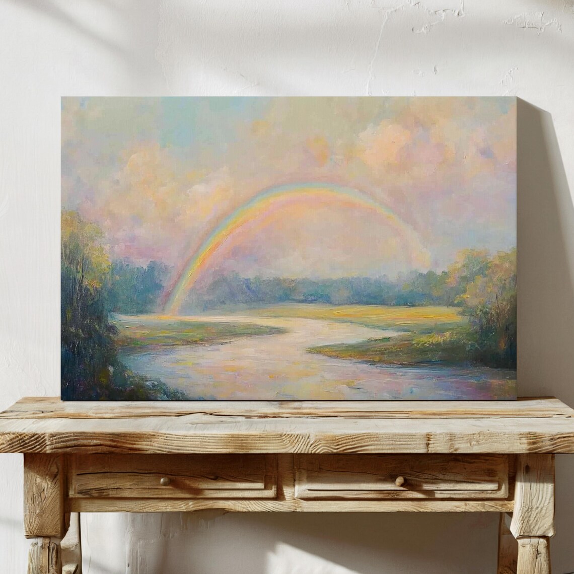 Pastel Rainbow Over Serene River Art Print - Image 3