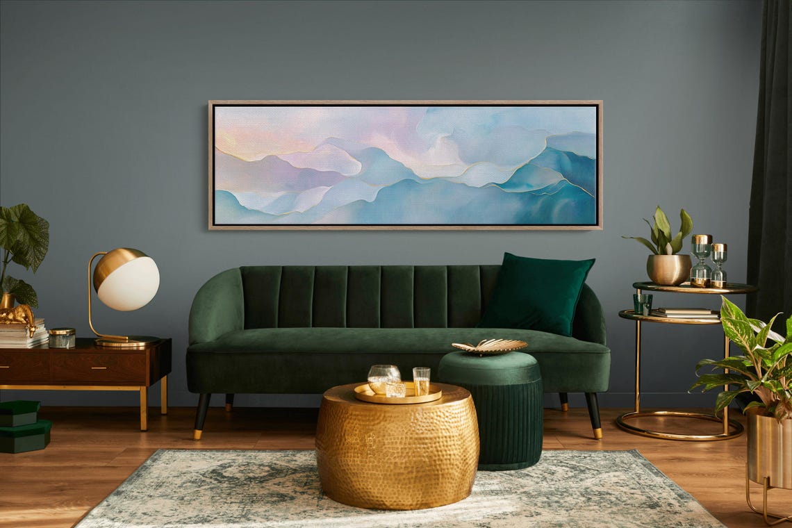 Abstract Blue Gold Pastel Mountain Layers Fluid Elegant Art Poster - Image 4