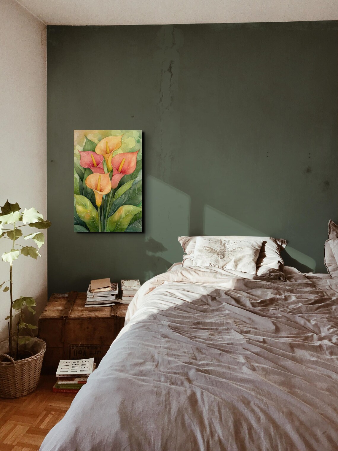 Blush Pink Peach Calla Lily Blooms Watercolor Floral Art Poster - Image 3