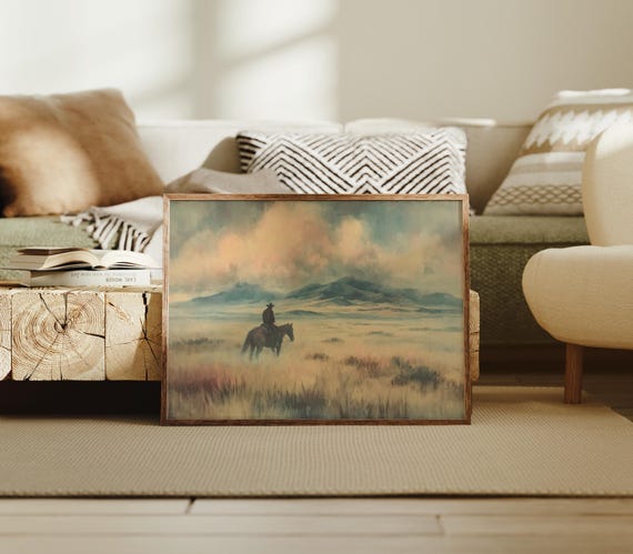 Cowboy Riding Painting Western Horseback Canvas Wall Art