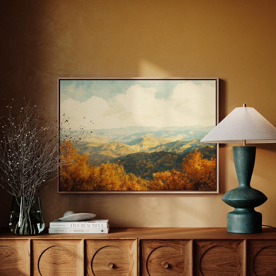 Golden Autumn Mountain Range, Rustic Landscape Art Print - Image 4