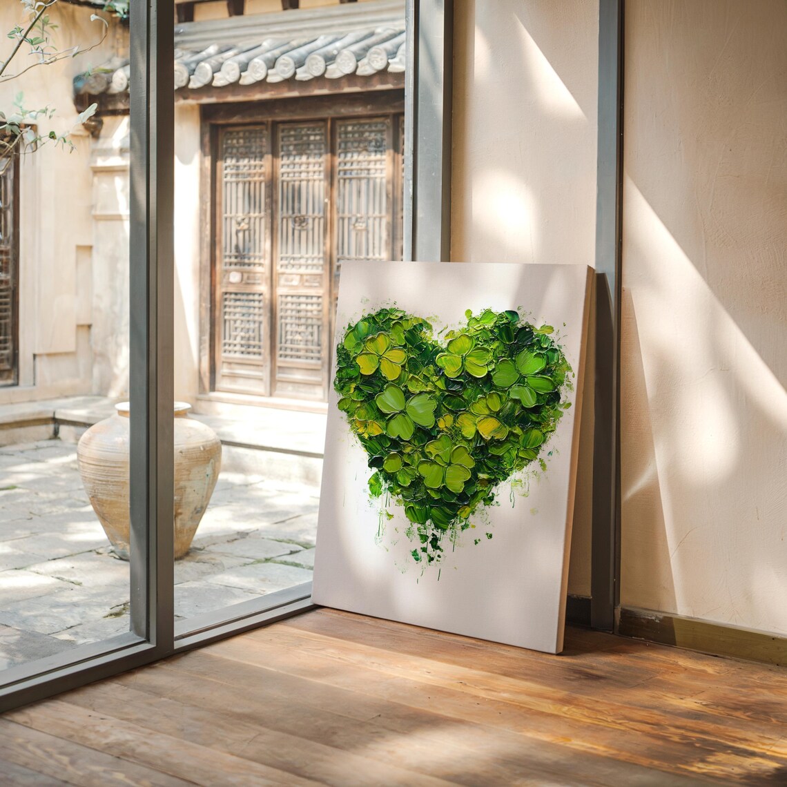 Lucky Green Clover Heart St Patrick Day Botanical Painting Wall Art - Image 7