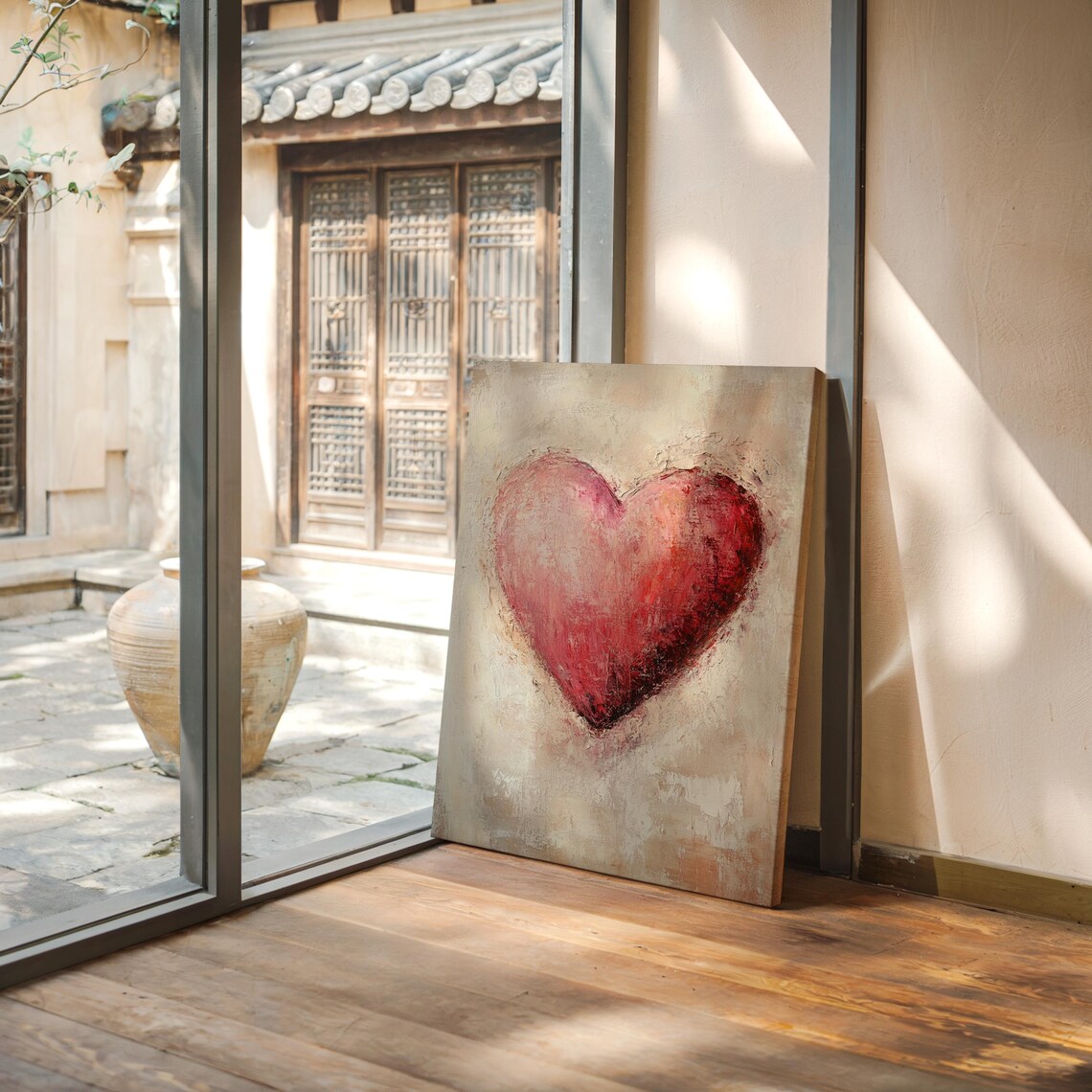 Romantic Red Heart Textured Abstract Love Painting Valentine Poster - Image 5