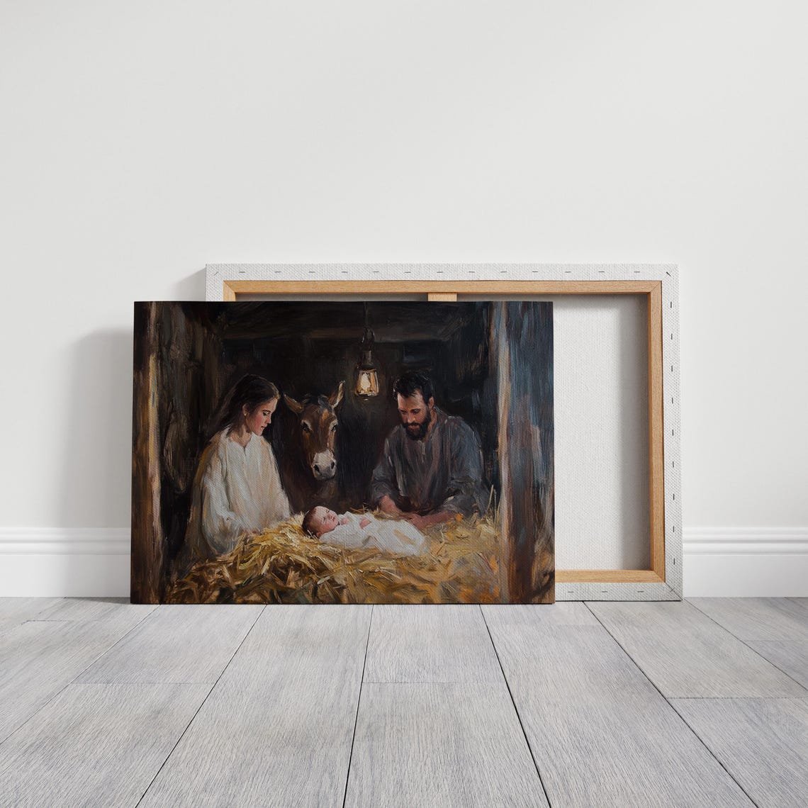 Nativity Scene Oil Painting Holy Family With Baby Jesus In The Manger Religious Christmas Wall Art For Faithful Decor - Image 3