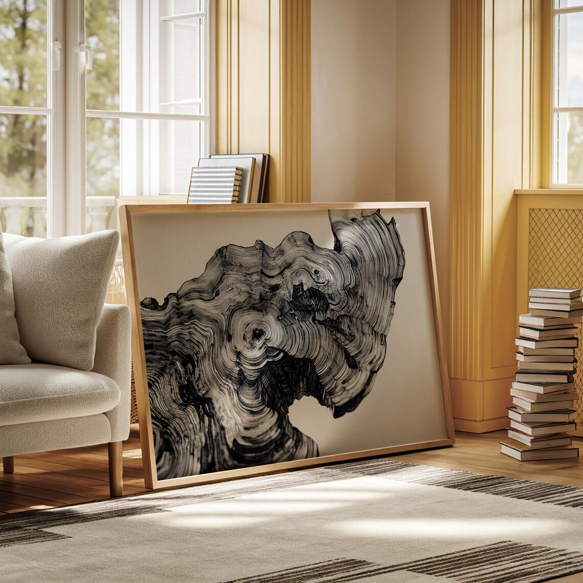 Abstract Black And White Tree Ring Art, Minimalist Decor - Image 5