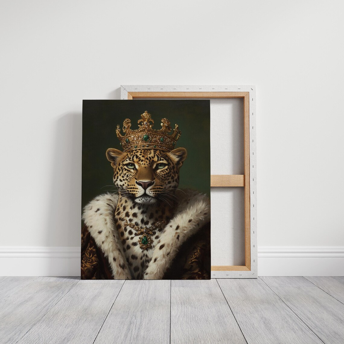 Regal Crowned Leopard Gold Crown White Fur Royal Portrait Poster - Image 3