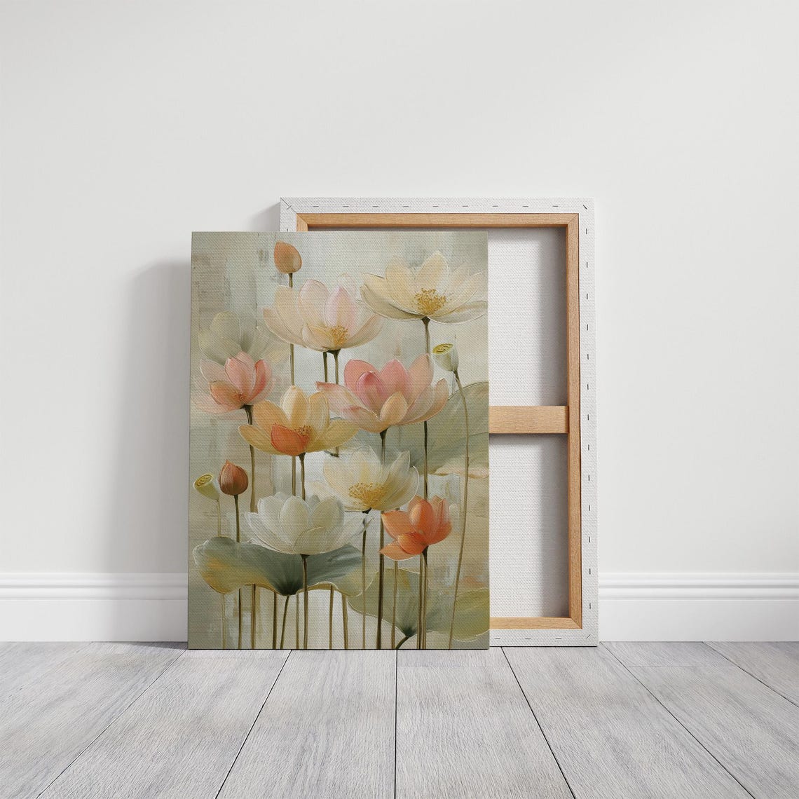 Soft Pastel Lotus Blossom Floral Canvas Wall Art for Bedroom Decor